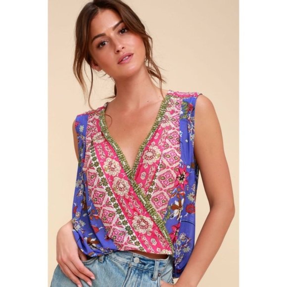 Free People Tops - Free People Pink Purple Mesh Surplice Tank
